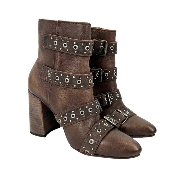 Freebird Joust Brown Leather Buckle Heeled Boots - Picture 2 of 11